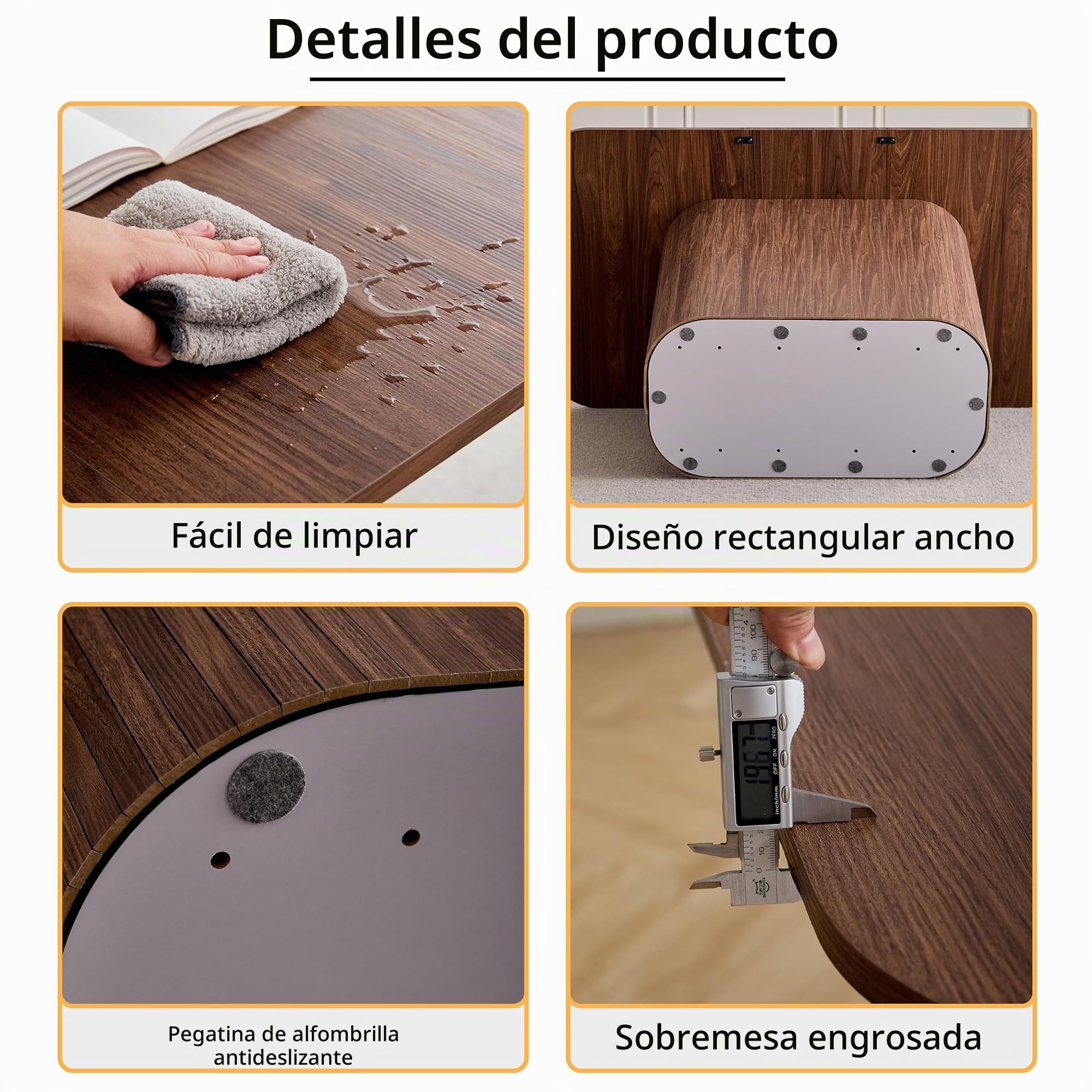 GrandCA HOME Mesa de Comedor Rectangular con Esquinas Redondeadas, Moderna Mesa de Comedor de 160 cm con Base de Madera, Amplia Superficie de Trabajo de MDF, 4-8 Personas, Color Travertino Amarillo