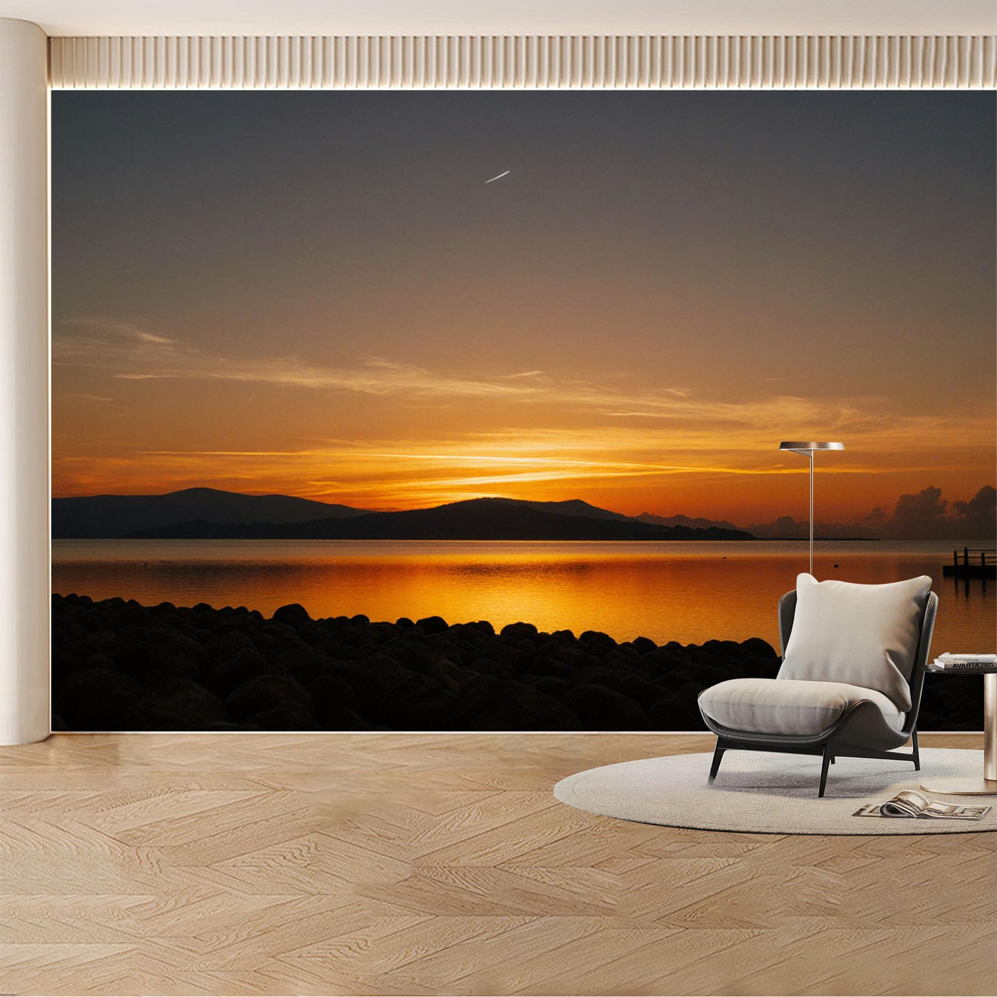Custom Wall Mural Wallpaper Sunset Lake Mountain Landscape Nature Wall Decor 3D Effect for Living Room， Bedroom， Office