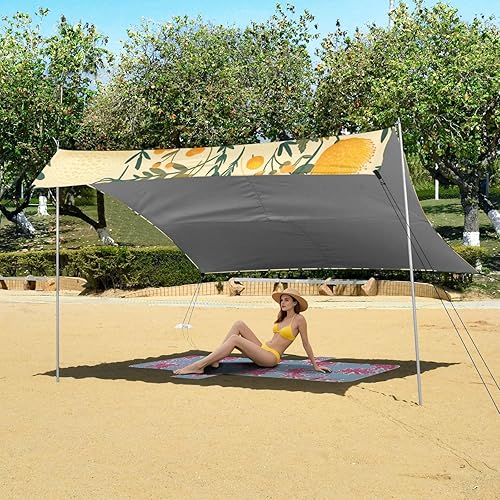 Miniatura 6 de Large Yellow Wildflowers Beach Cabana Tent UPF50+ Lightweight Outdoor Sun Shade with Carrying Bag for Backyard and Camping