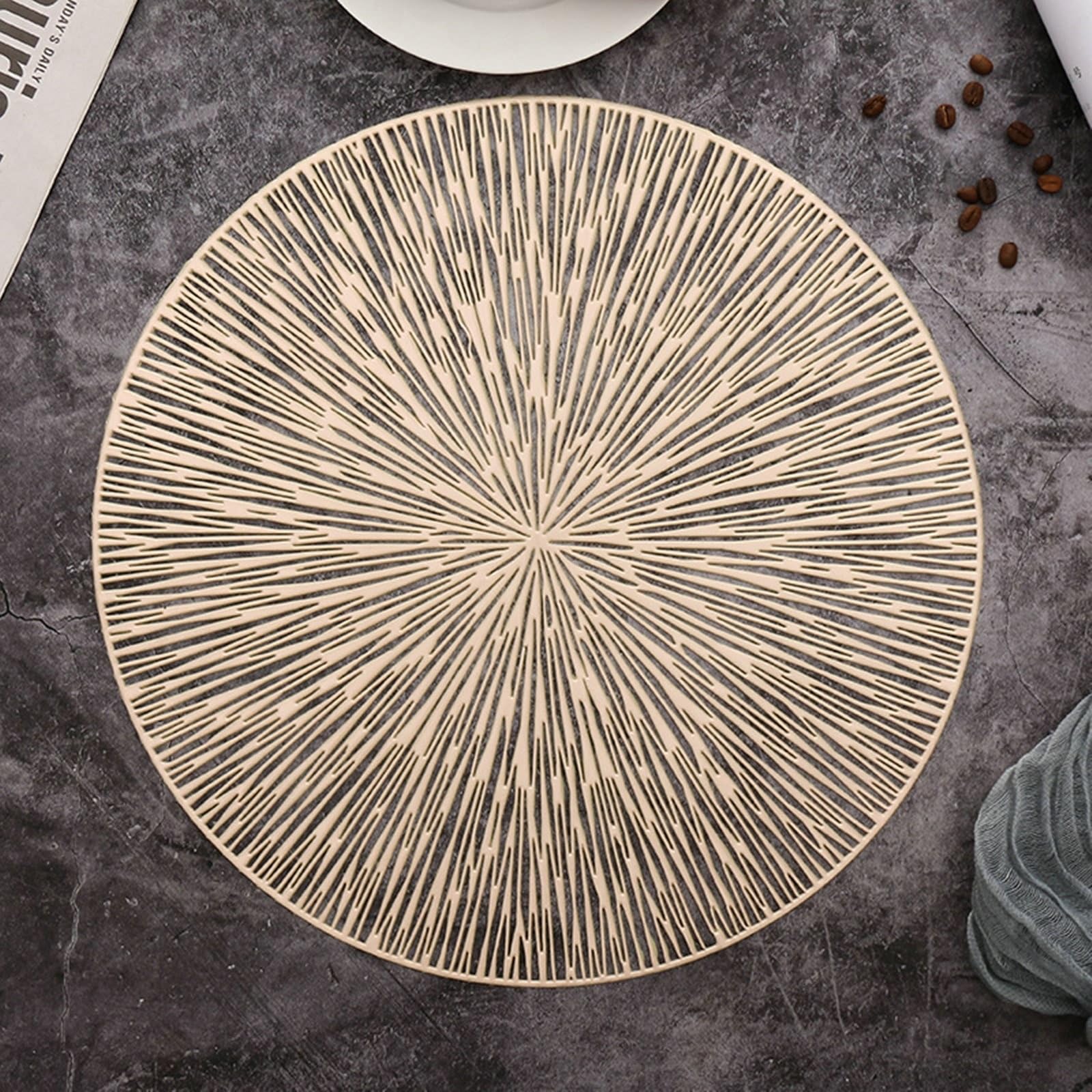 Placemat - Juego de 8 manteles individuales redondos dorados con diseño de fuegos artificiales, 38 cm, para cocina y comedor