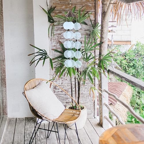 Miniatura 8 de Sewroro 100 unidades de conchas redondas de Capiz de mar, conchas de Capiz, carillón de viento, conchas planas de mejillón, moneda con doble agujero