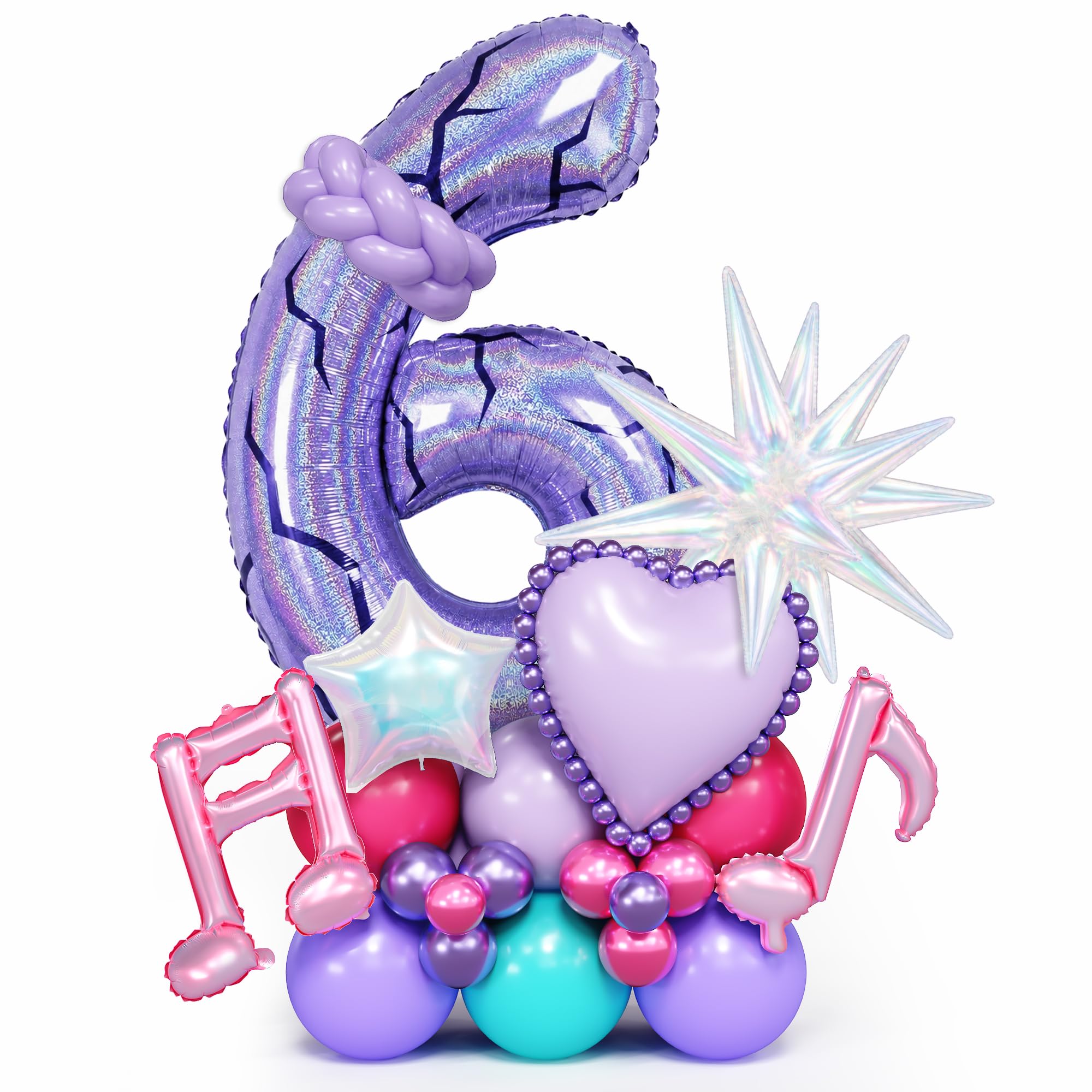 6th Kpop Birthday Balloons for Girls 40 Inch Purple Number Six Decorations