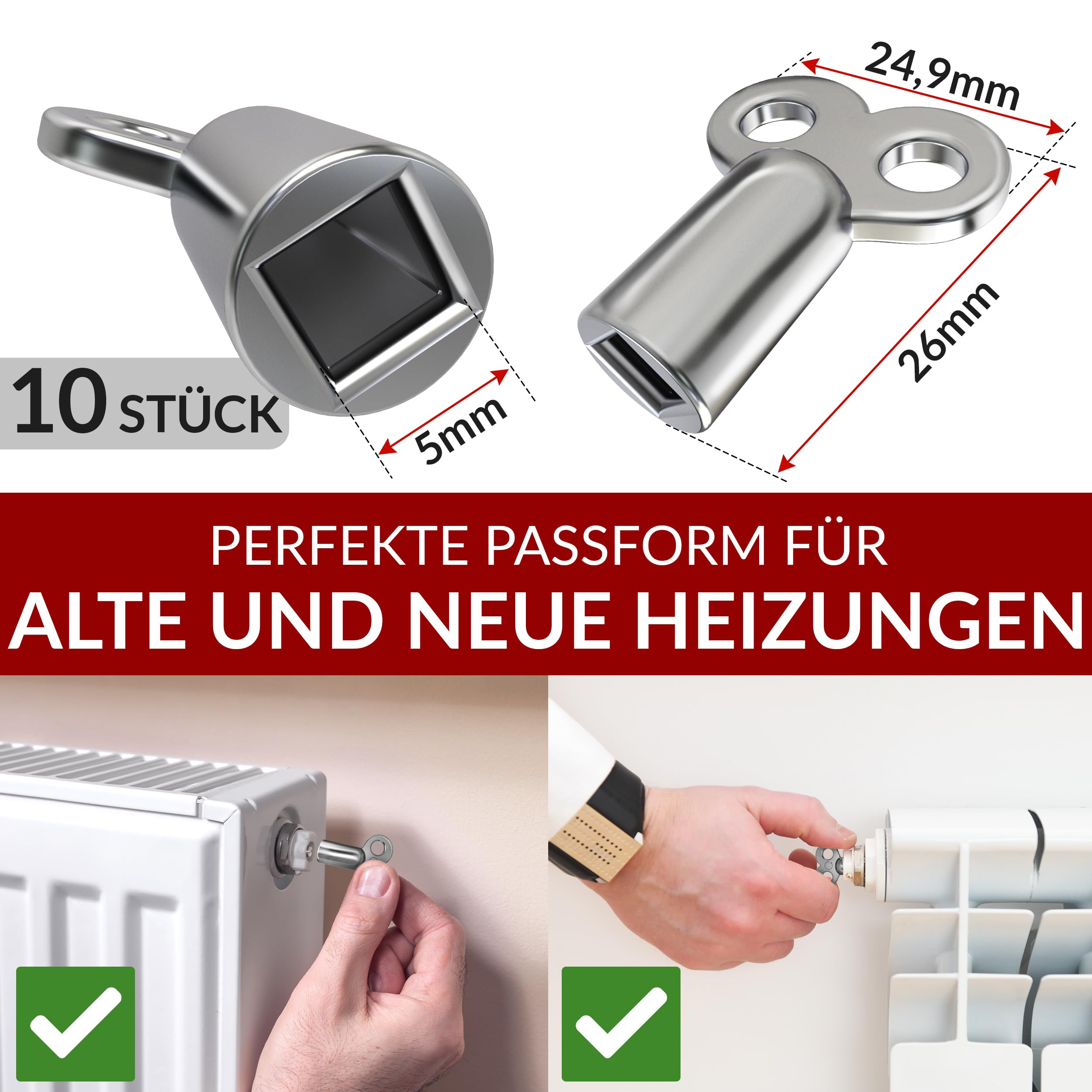 Phorin® 10 x Heater Bleed Keys - Universal for All Radiators - 5 mm Robust and Stable Bleeder - Image 3