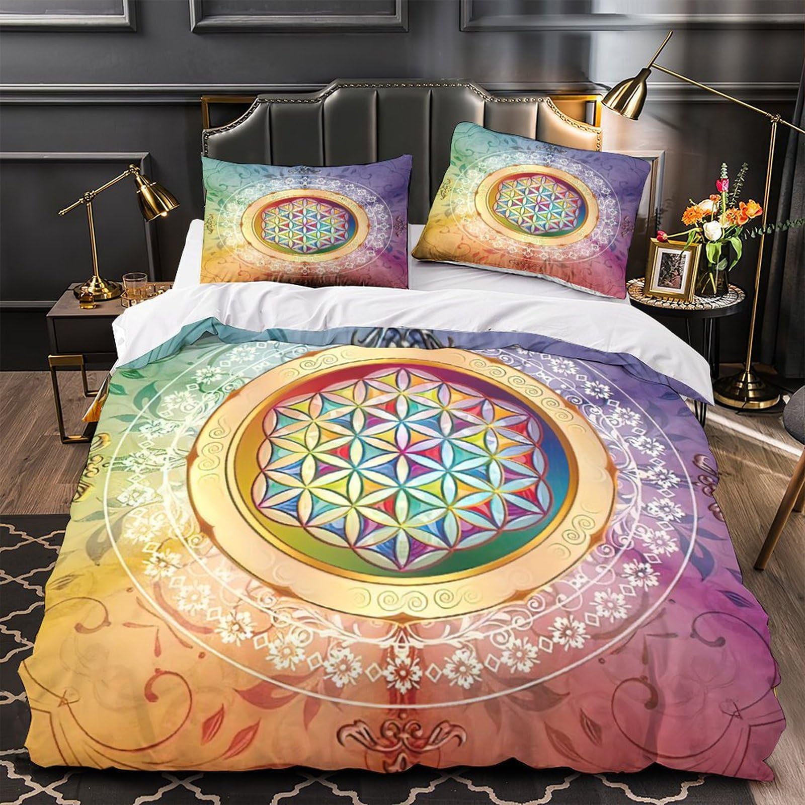 Housse de couette Fleur de Vie 3D pour lit double de couple et famille 260x220
