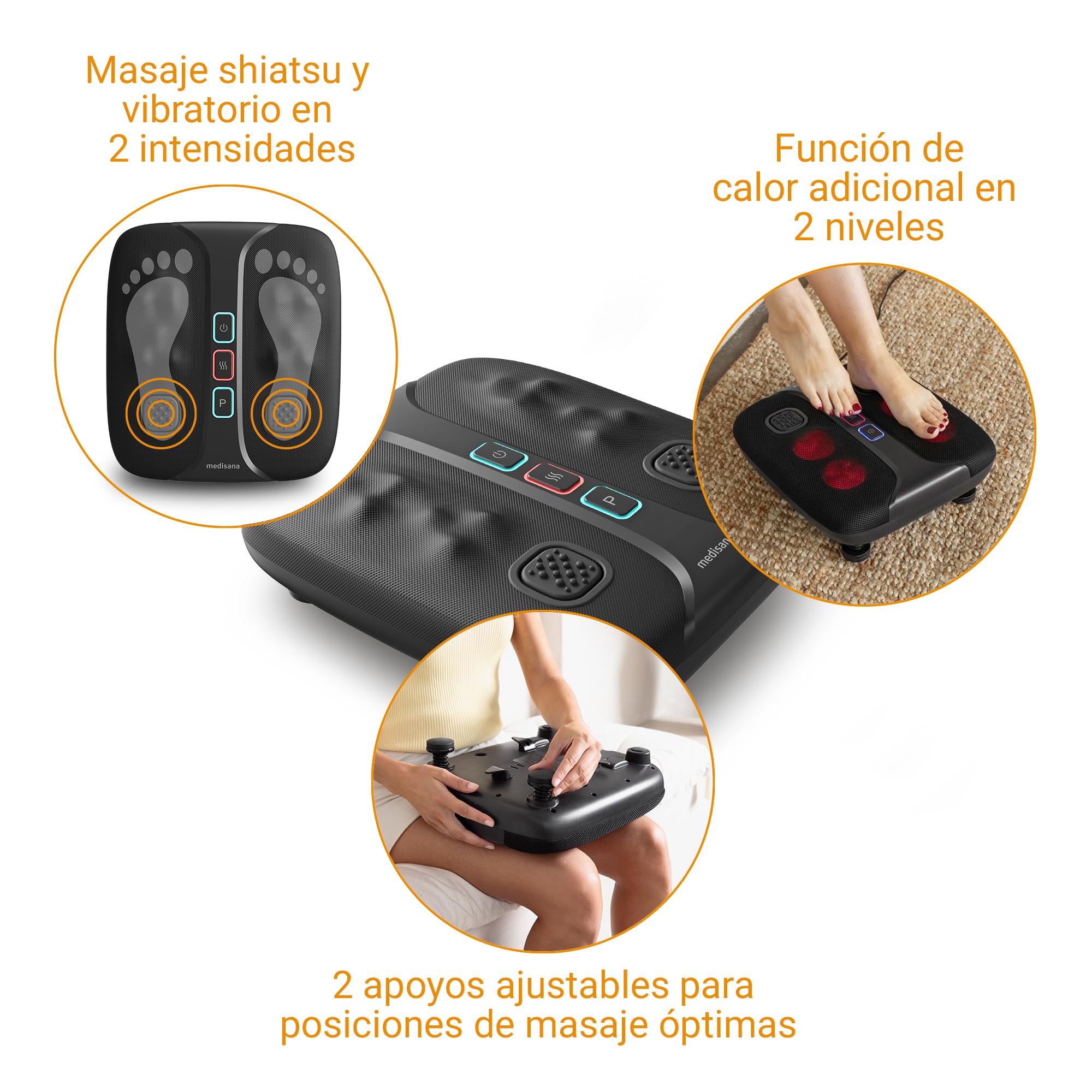 medisana LM 100 masajeador shiatsu de piernas y pies con función sacudida | masajeador para planta del pie con función calor, 2 placas vibratorias para favorecer el flujo linfático y circulación