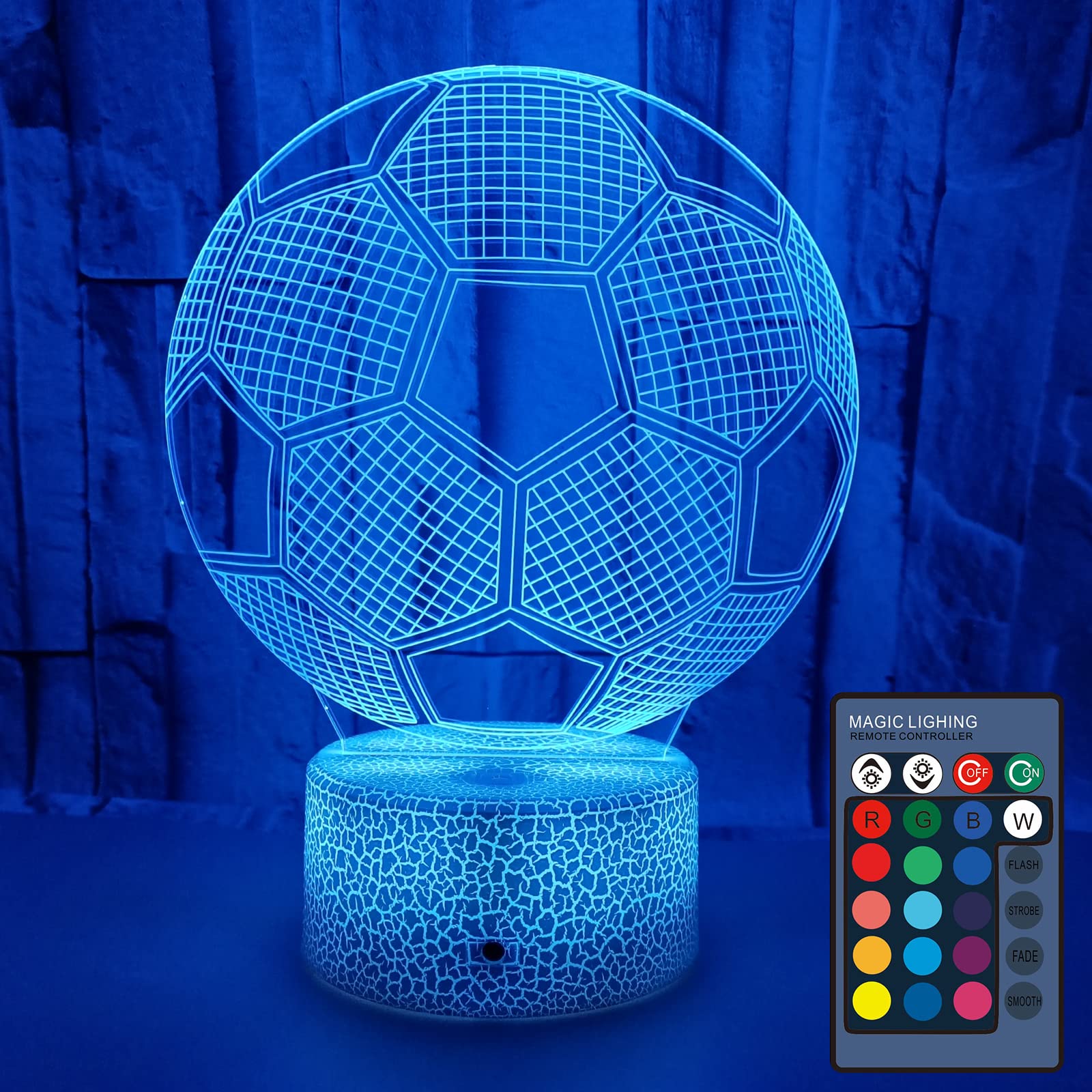 3D Illusion Night Light, 16 Colors Changing Soccer Lamp with Remote Control & Smart Touch Kids Bedroom Decoration Soccer Gifts for Boys Girls