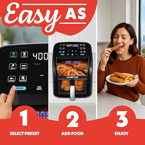 Miniatura 3 de Gourmia Freidora de aire de 7 cuartos de galón  Ventana panorámica fácil de ver y luz interior, cocina guiada con 12 ajustes preestablecidos de un