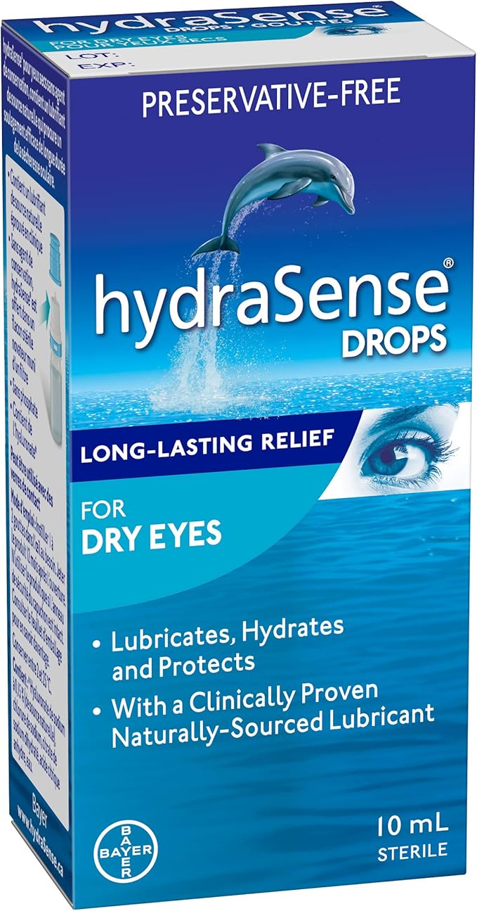 hydraSense Gouttes oculaires pour les yeux secs, soulagement rapide et