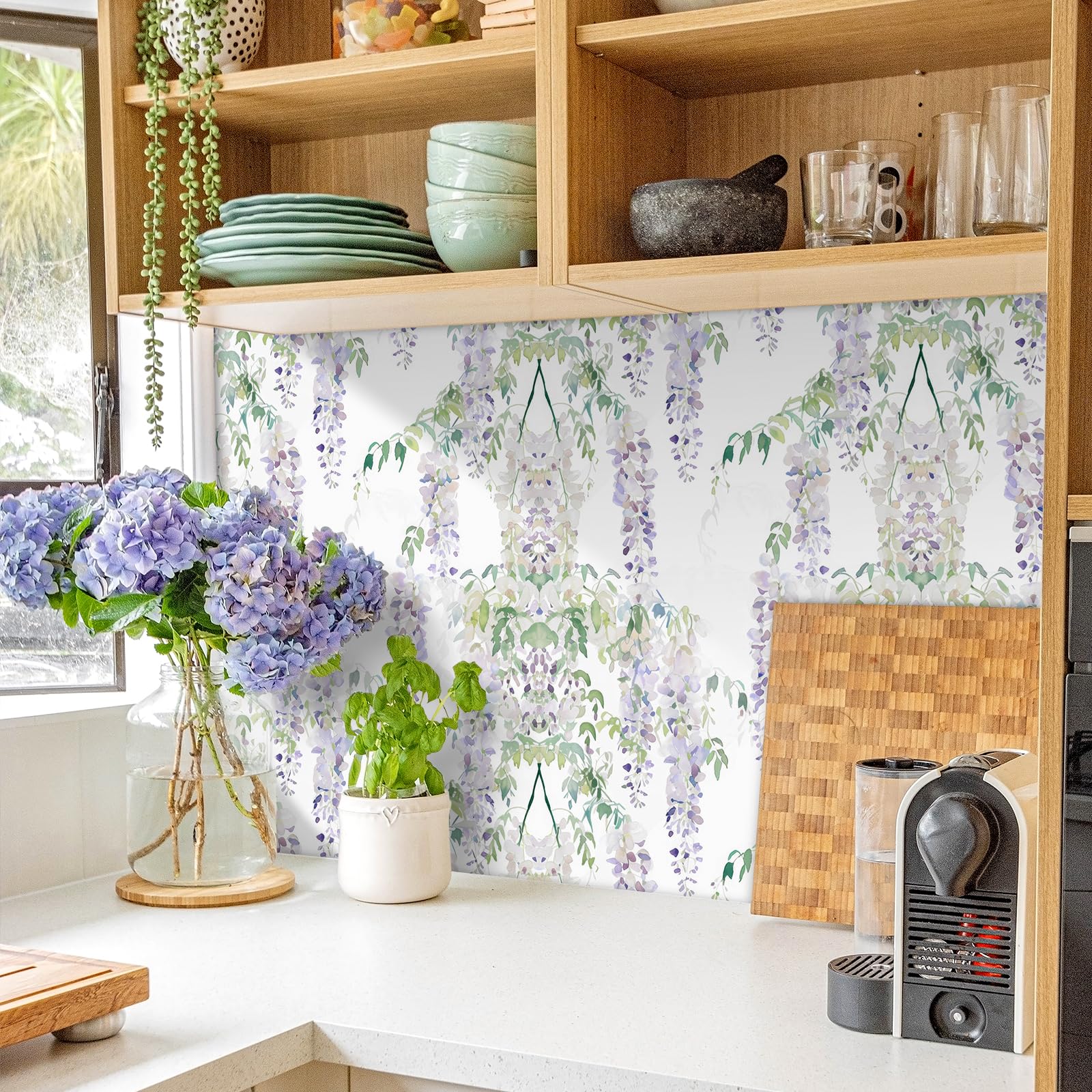 FunStick 44.5CM×9M Papel Pintado Autoadhesivo Pared Dormitorio Papel Adhesivo para Muebles Flores Violeta Lila Vinilo Adhesivo Armario Cocina Impermeable Revestimiento Pared Salon Flores Púrpura Claro