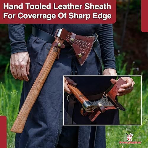 Miniatura 5 de Armor y Replicas Herleifr - Hacha de batalla vikinga medieval tradicional | Mango grabado |