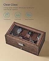 Vista 44 de SONGMICS Caja de reloj, organizador de 20 ranuras para reloj con tapa de vidrio grande, almohadas extraíbles, cerradura de metal, regalo para seres