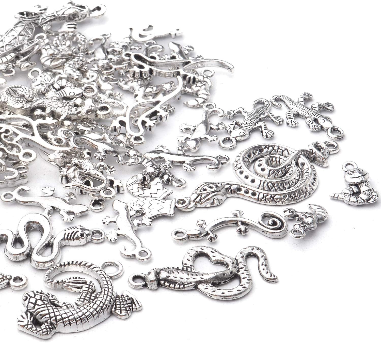 100g Craft Supplies Antique Silver Snake & Lizard Charms Alloy Mixed Style Animal Charms for Bracelet & Necklace Jewelry Making Accessories - Image 5
