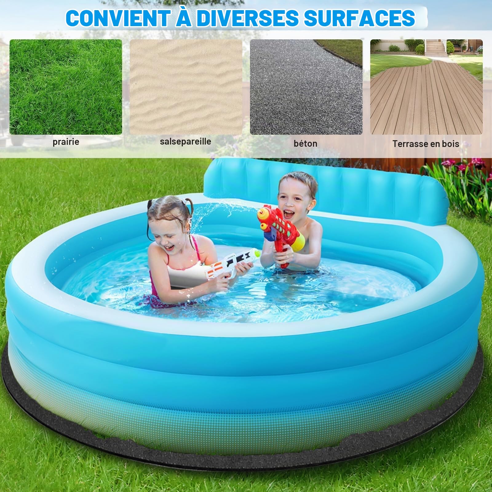 MeYuxg Tapis Piscine Hors Sol Rond, 305 CM Tapis de Sol Piscine Antidérapant Hors Sol Ronde Tapis de Protection de Sol Pliable, pour Piscine Extérieure et Jardin (Diamètre 305 CM)