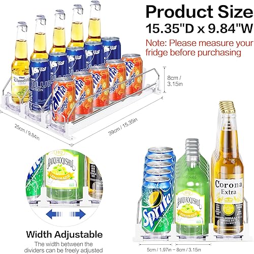 Miniatura 2 de Organizador de bebidas para nevera, dispensador automático de latas de soda para refrigerador, ancho ajustable con capacidad para hasta 15 latas,