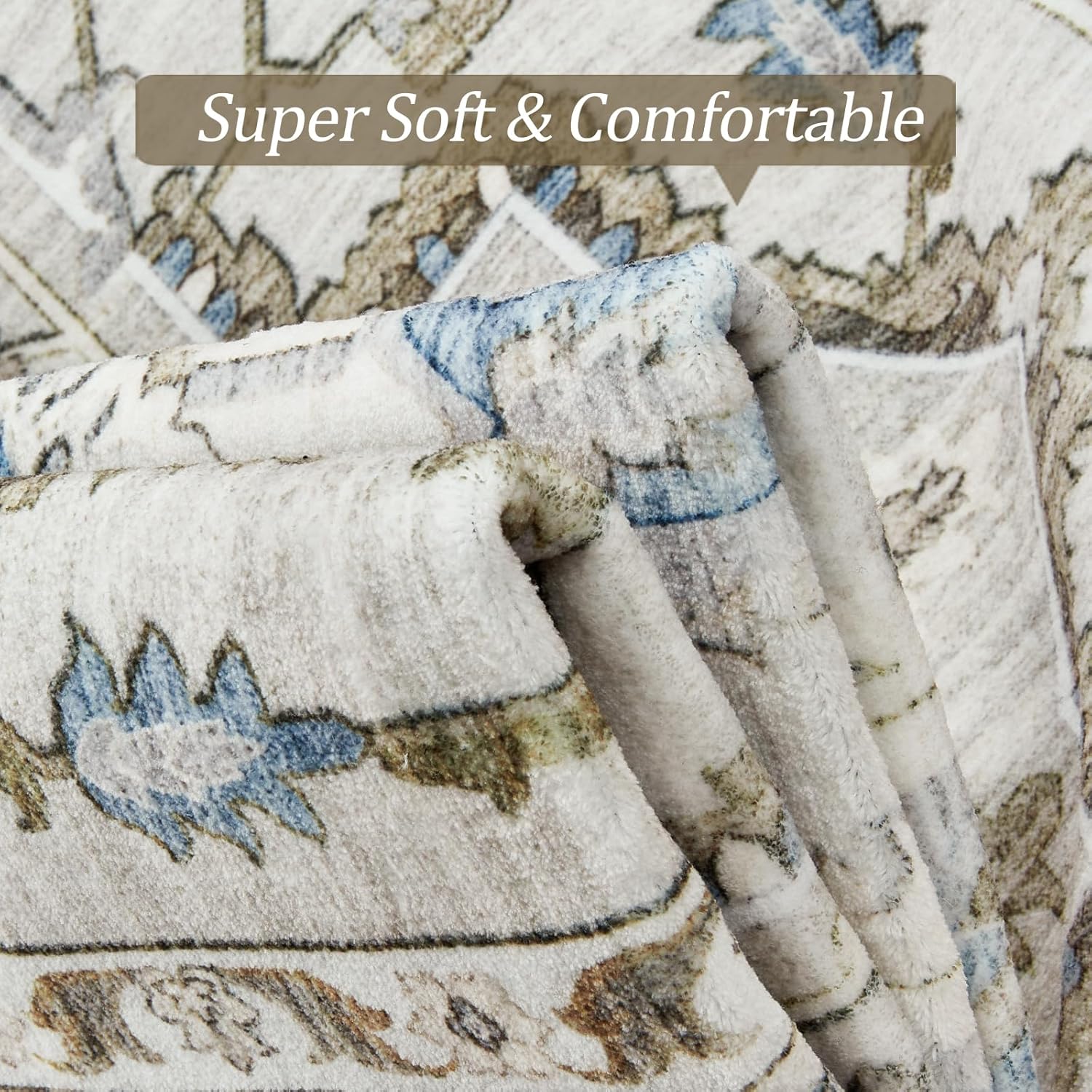 8x10 Area Rug for Living Rooms, Stain Resistant Neutral Washable Rugs for Dining Rooms, Floral Vintage Non-Slip Thin Large Size Area Rugs(Beige) - Image 4