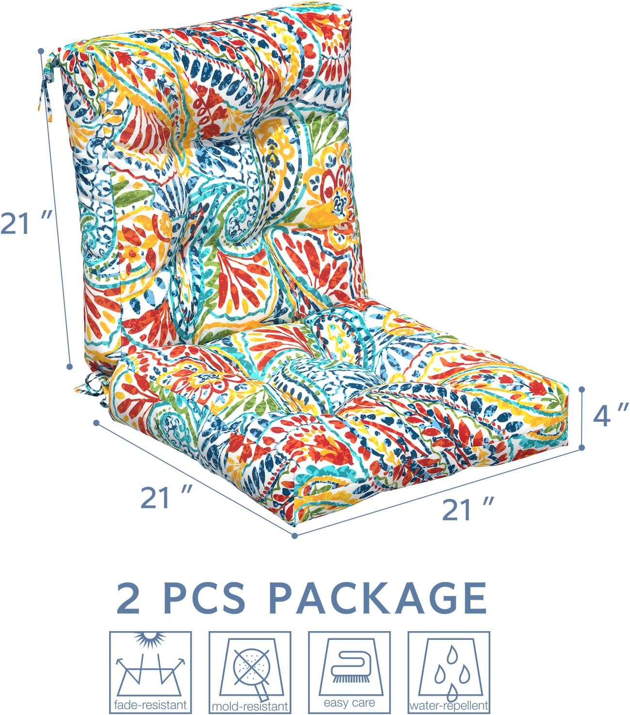 LVTXIII Outdoor Solid Low Back Cushion, Patio Tufted Replacement Rocking Chair Cushion with Ties, 2 Count Seat and Back Chair Cushions for Patio Furniture Use, 42 L x 21 W, Paisley Multi