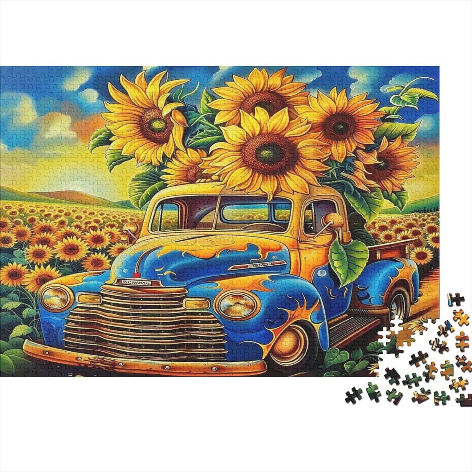 Sunflower Field Classic Truck Jigsaw Puzzle 1000 Pieces Paper Adult Relaxation Home Decor Rural Scenery Gift 38x26cm/1000pcs โ image 1
