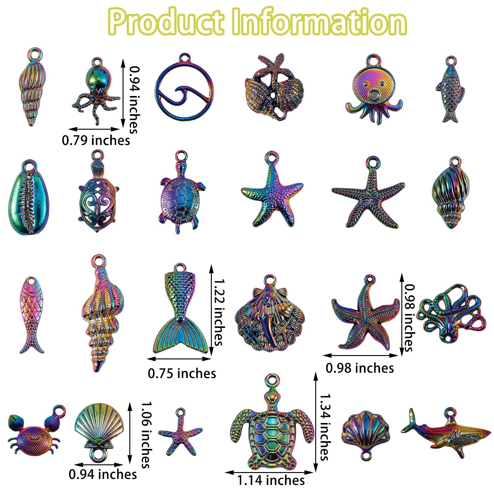 COGCHARGER 24 Pcs Ocean Themed Pendants Rainbow Alloy Big Charm Pendants Multi Color Charms for Jewelry Necklace Bracelet Earring Making - Image 2