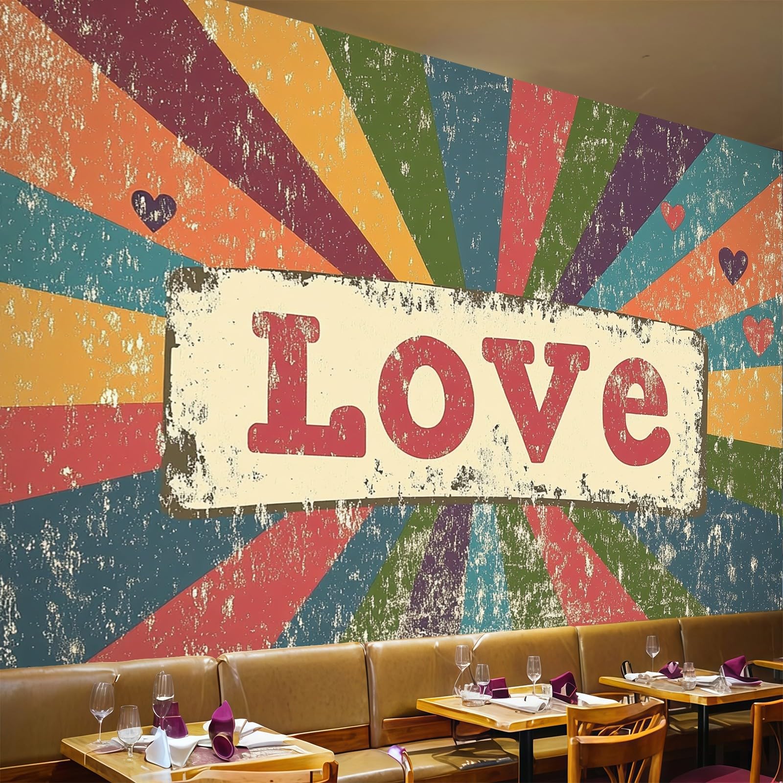 Mural geométrico retro de salón y dormitorio infantil papel pintado panorámico AMOR 200x140