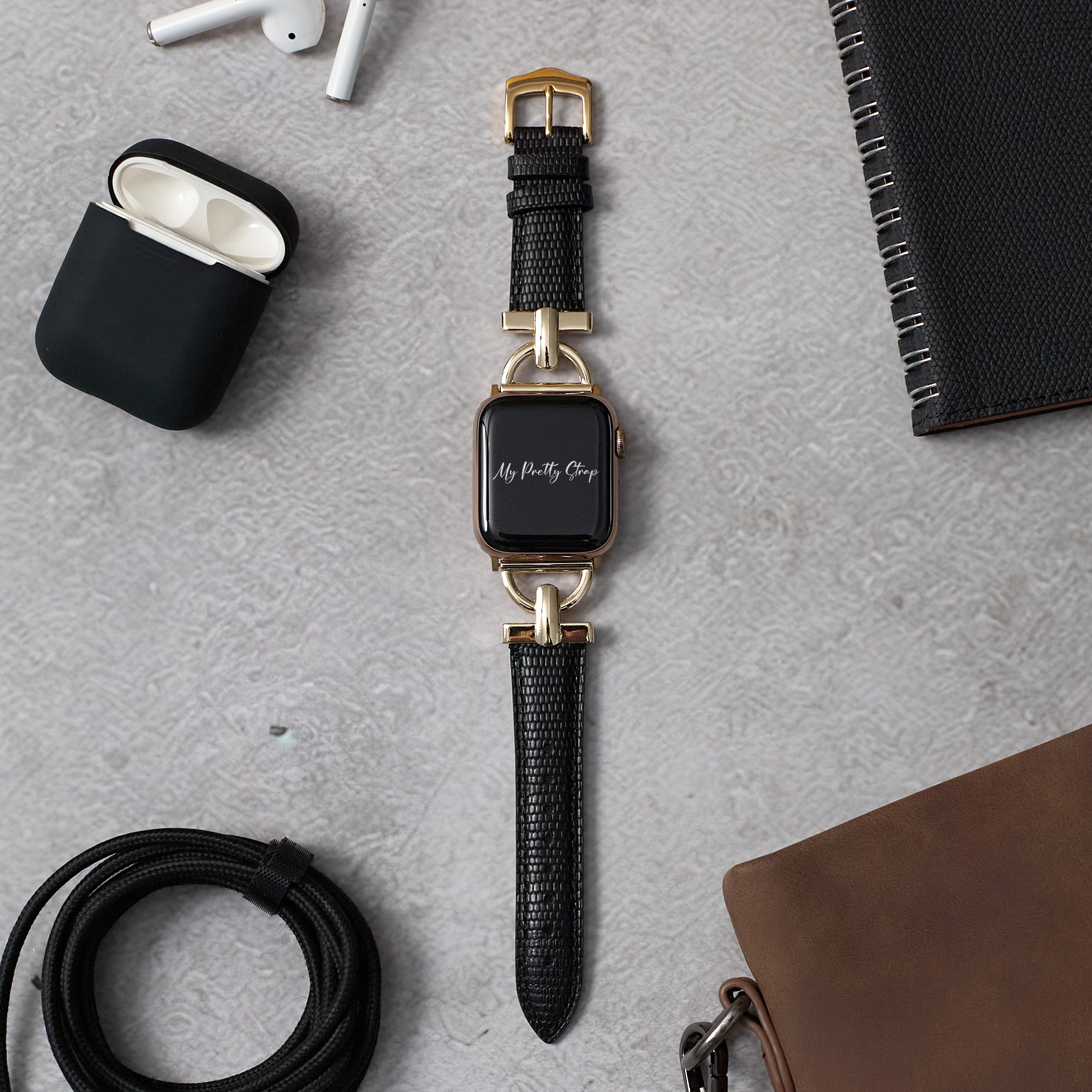 My Pretty Strap Kompatibles Apple Watch Armband, echtes Leatger Luxus-iWatch-Ersatzarmband, passend für die meisten Handgelenke der Serie 1–11, SE & Ultra (38 mm/40 mm/41 mm/42 mm/44 mm/45 mm/49 mm)