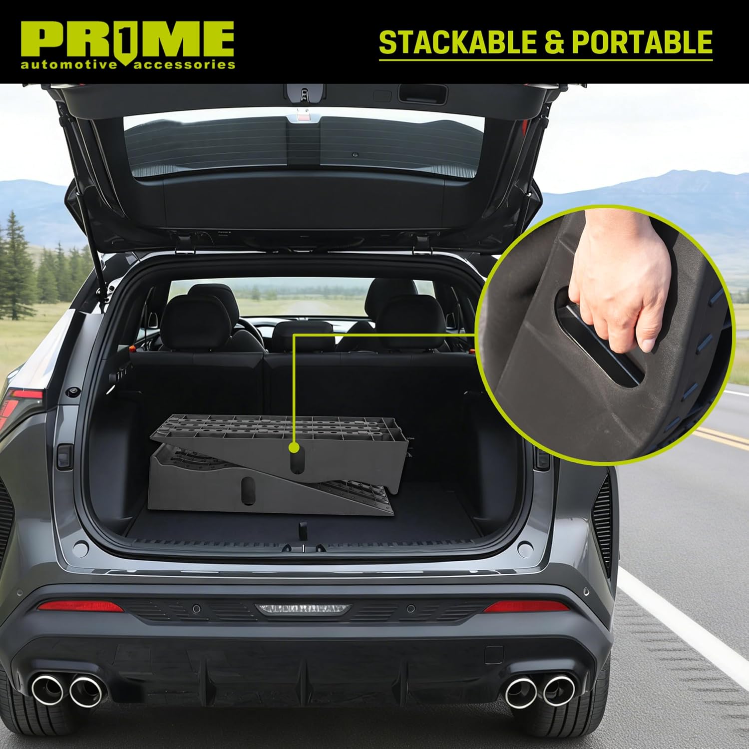 PR1ME Portable Car Ramps -9500lb GVW Capacity，2 Pack Car Lifts for Home Garage Maintenance, Oil Changes, and Repairs