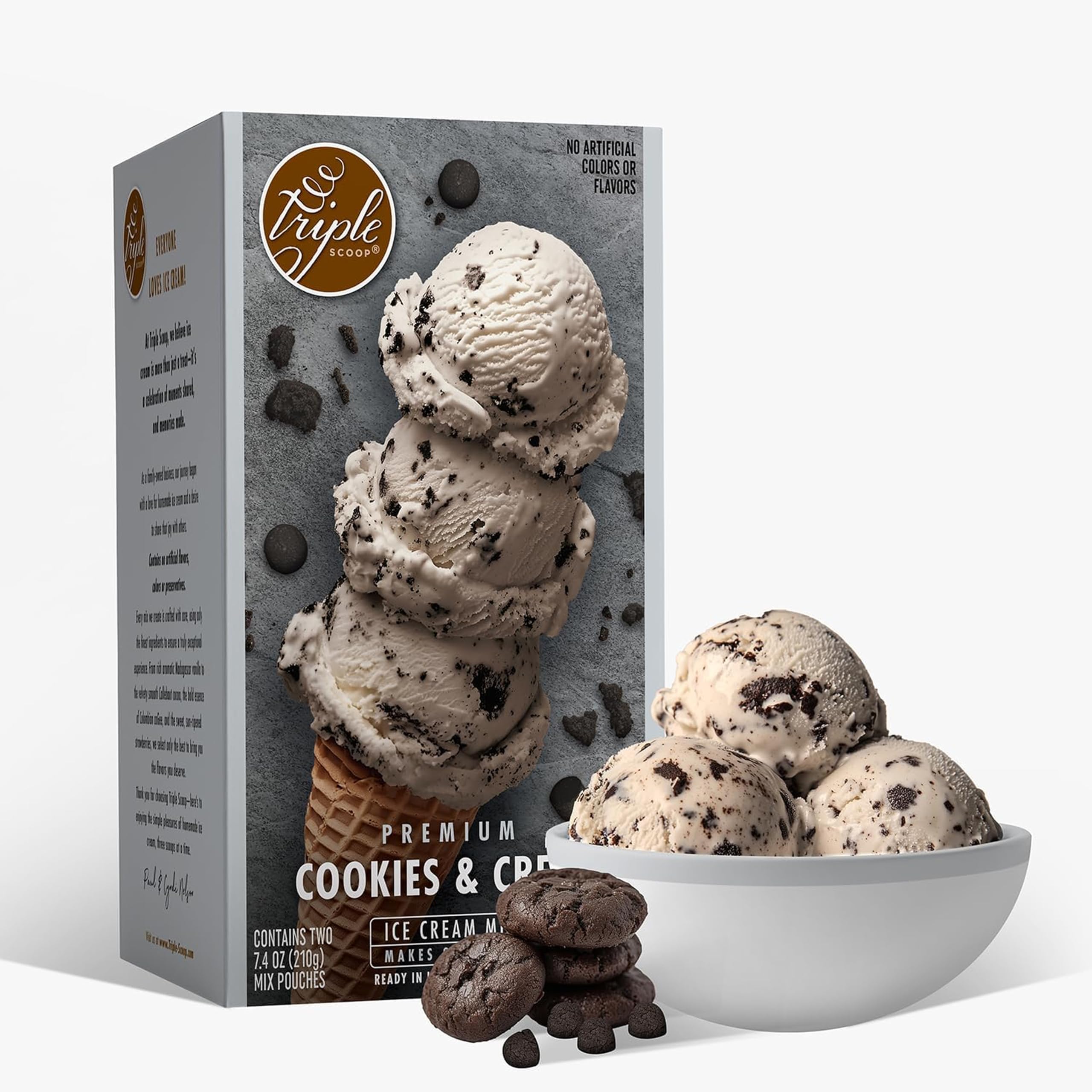 Triple Scoop - Premium Cookies & Cream Ice Cream Mix For Ice Cream Maker. Simple, Easy, Delicious. From Gourmet Mix To Maker in 5 Minutes, Makes 2 Creamy Qrts, Made in USA (1 Pack, Cookies & Cream)