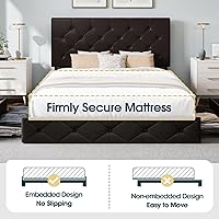 Vista 55 de WEEWAY Base de cama de plataforma de tamaño matrimonial con 4 cajones de almacenamiento, cabecera capitonada con botones de costura de diamante