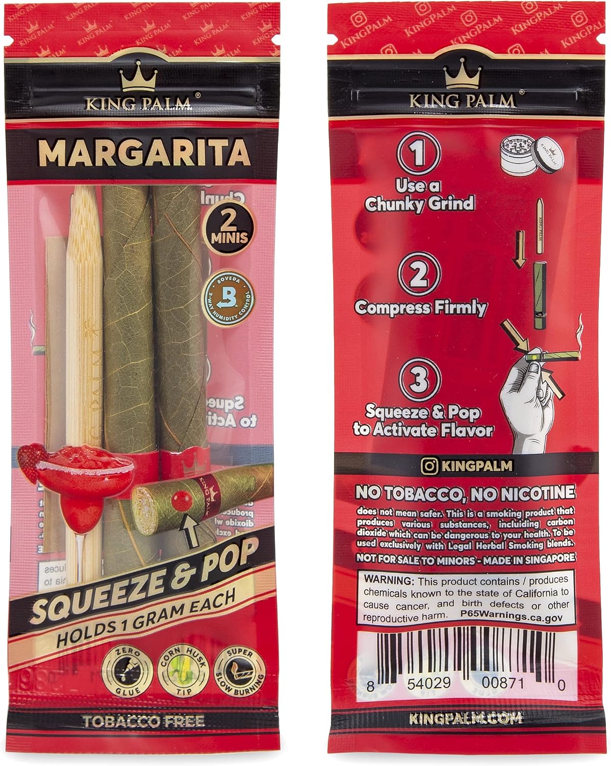 King Palm Mini Size Cones - (1 Pack, 2 Rolls) - Margarita - Organic Pre Rolled Cones - King Palm Cones