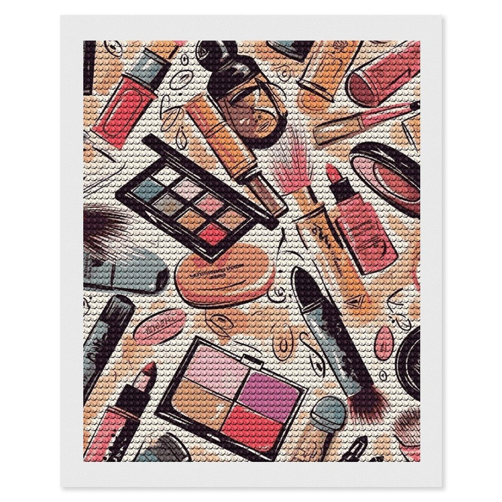 DWVTSLH Cosmetic and Makeup Theme Pattern Diamond Painting Kits for Adults, Personalized Diamond Photo Art Full Drill, DIY 5D Diamond Art Painting Kits for Beginners, Home Wall Decor 16"x20"