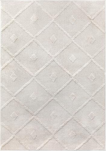 Miniatura 3 de Antep Rugs Palafito - Alfombra geométrica de pelo largo de 4 x 6 pulgadas con textura de pelo alto y bajo de diamante beige 3 pies 11 pulgadas x 5
