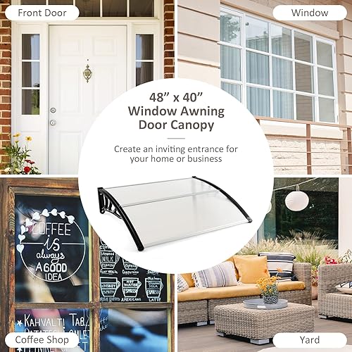 Miniatura 7 de Goplus Awnings for Doors, 48" x 40" Window Awning with Rain Snow Sunlight UV Protection, UPF 50+,Hollow Sheet, Outdoor Overhead Awning Canopy