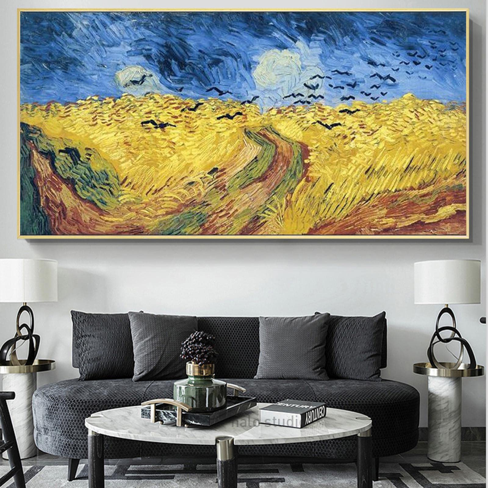 Decoración abstracta del dormitorio Campos de trigo de Van Gogh Pintura en lienzo Arte de la pared Carteles nórdicos e impresiones Cuadros de pared 60x120cm (24x47in) con marco