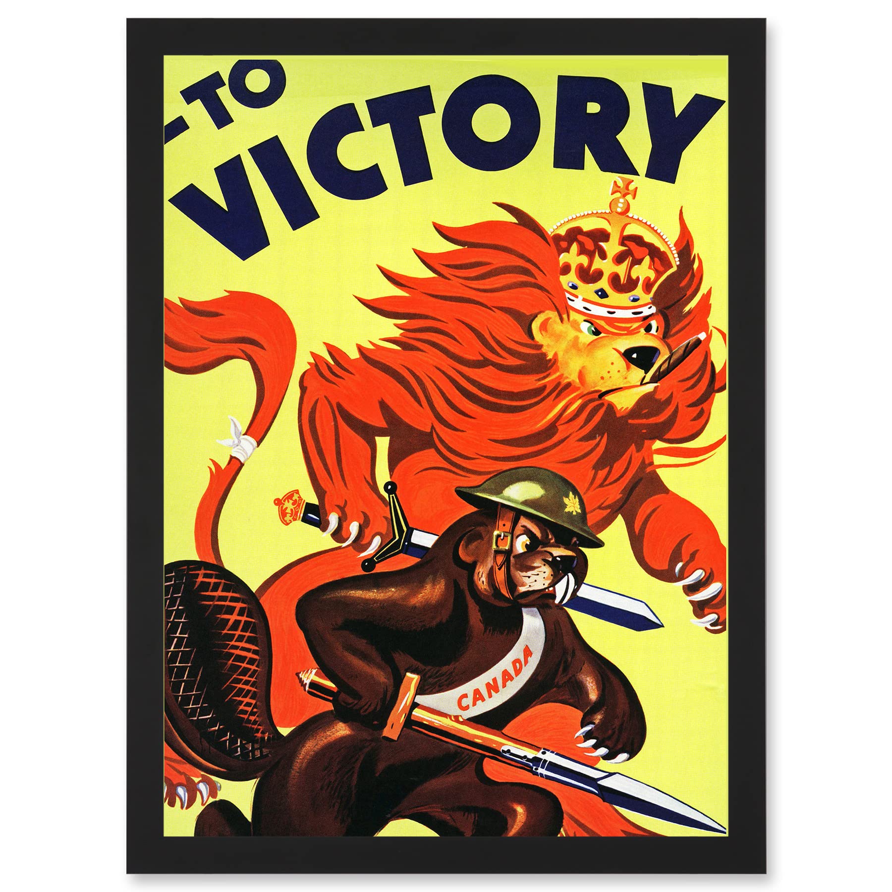 Artery8 World War WW2 Military Canada Victory Red Lion Beaver Cigar A4 Artwork Framed Wall Art Print