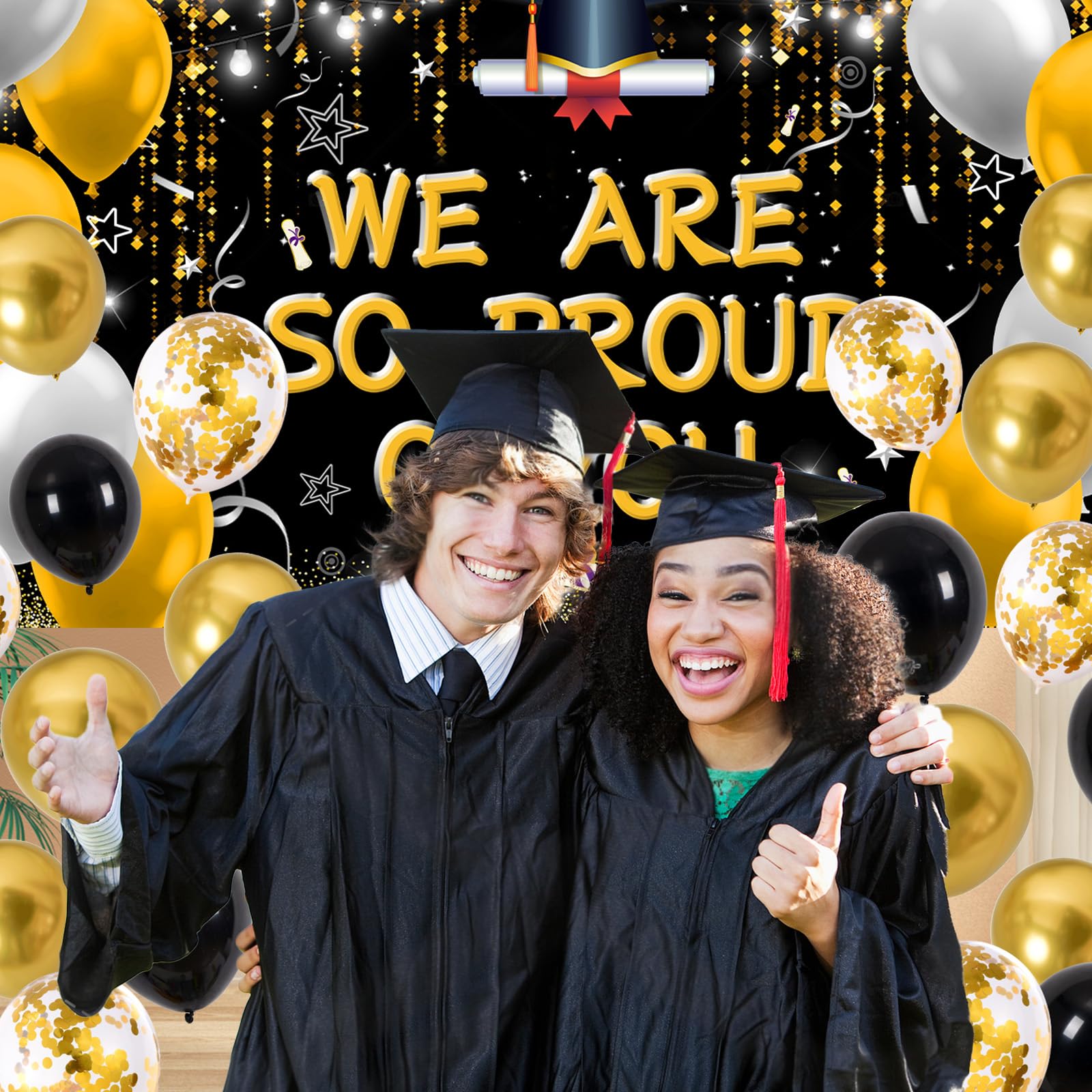 Decoracion Graduacion Banner De Graduación 'We Are So Proud Of You' -  Decoración En Papel Negro Y Dorado Para Fiestas Decoración Graduación, image size:1600x1600