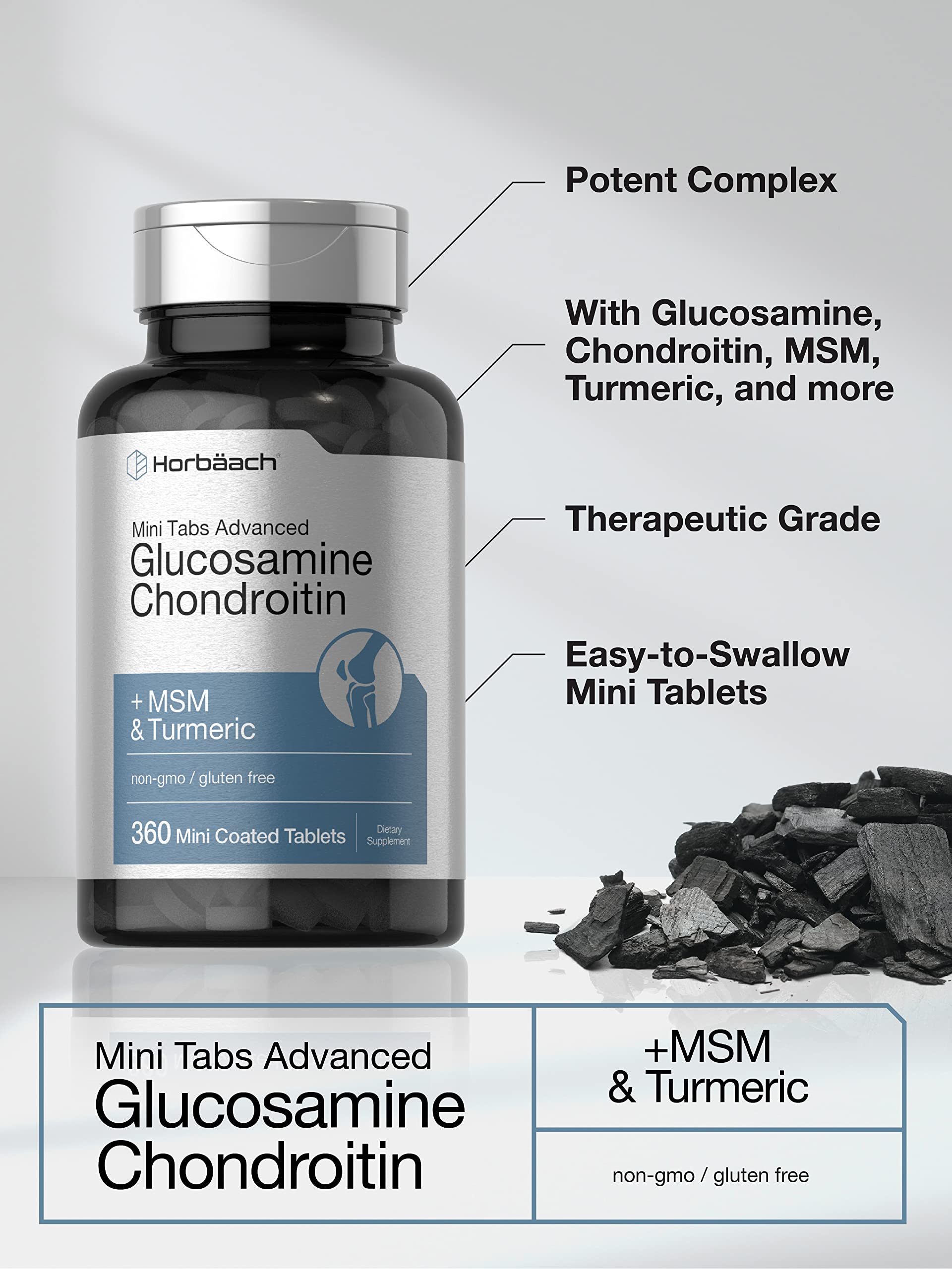 Horbäach Glucosamine Chondroitin MSM Turmeric | 360 Mini Coated Tablets — Amazon image 3