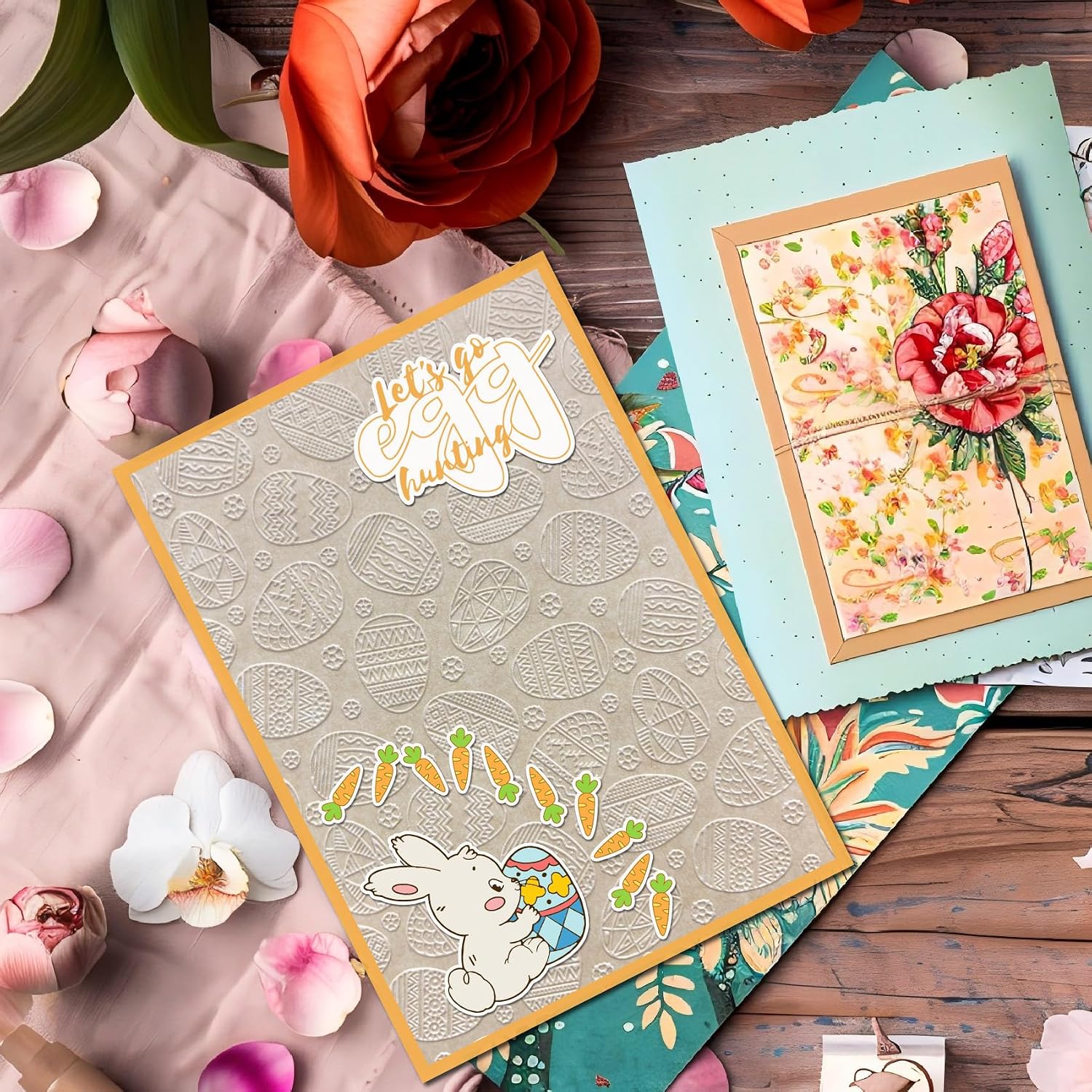 Arbuya Easter Eggs Background Plastic Embossing Folders for Card Making Spring Eggs Embossing Folder for Scrapbooking Pages Paper Crafting Clay Decoration