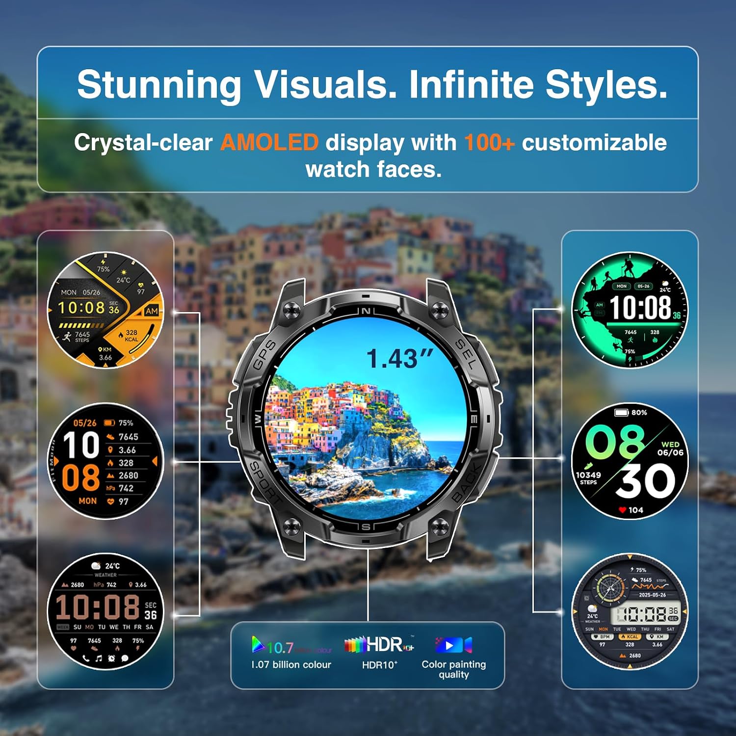 Military Smart Watches for Men, Built-in GPS & Compass, 30-Day Standby