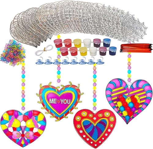 28 juegos de atrapasoles de corazón para ventanas, Día de San Valentín, kits de manualidades, pintura de ventana, arte de corazón, atrapasoles para