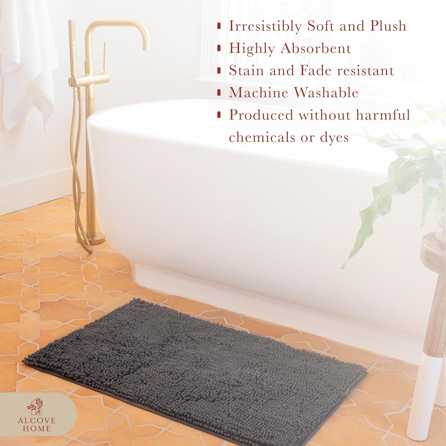 Highly Absorbent Bath Rug & Other Measurements - Elegant Gray Color Bathtub Mat, Machine Washable, Non-Slip & Ideal for Your Bathroom Floors, Bathtubs & Showers