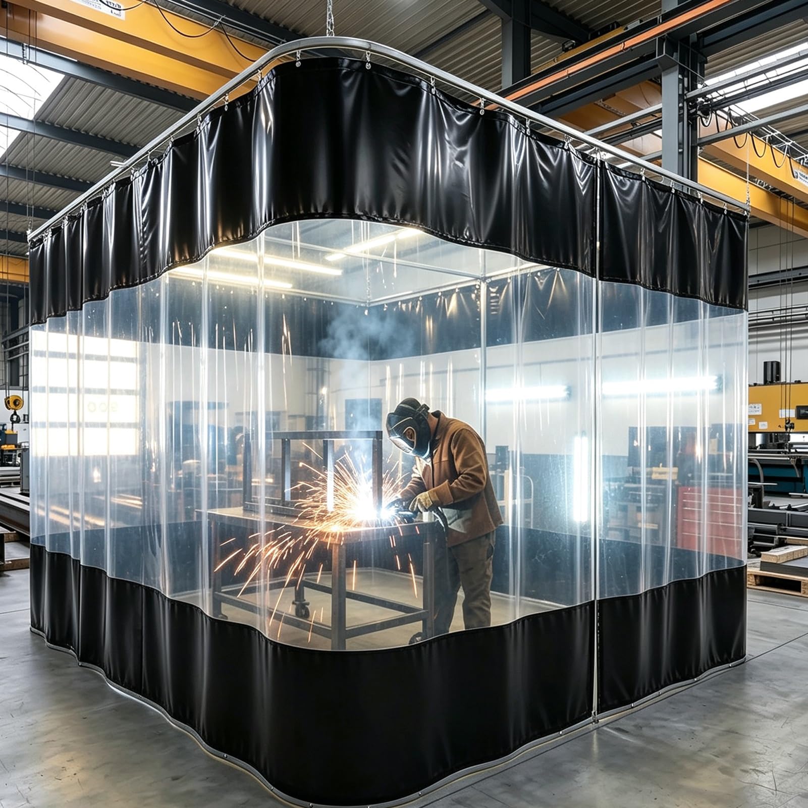 Telo PVC Trasparente Tenda Separazione Industriale Trasparente con Binario | Tenda da Garage Trasparente Resistente alle Intemperie per Verniciatura, Scorrimento Facile Montare(W2xH2.3m/6.6x7.5ft)