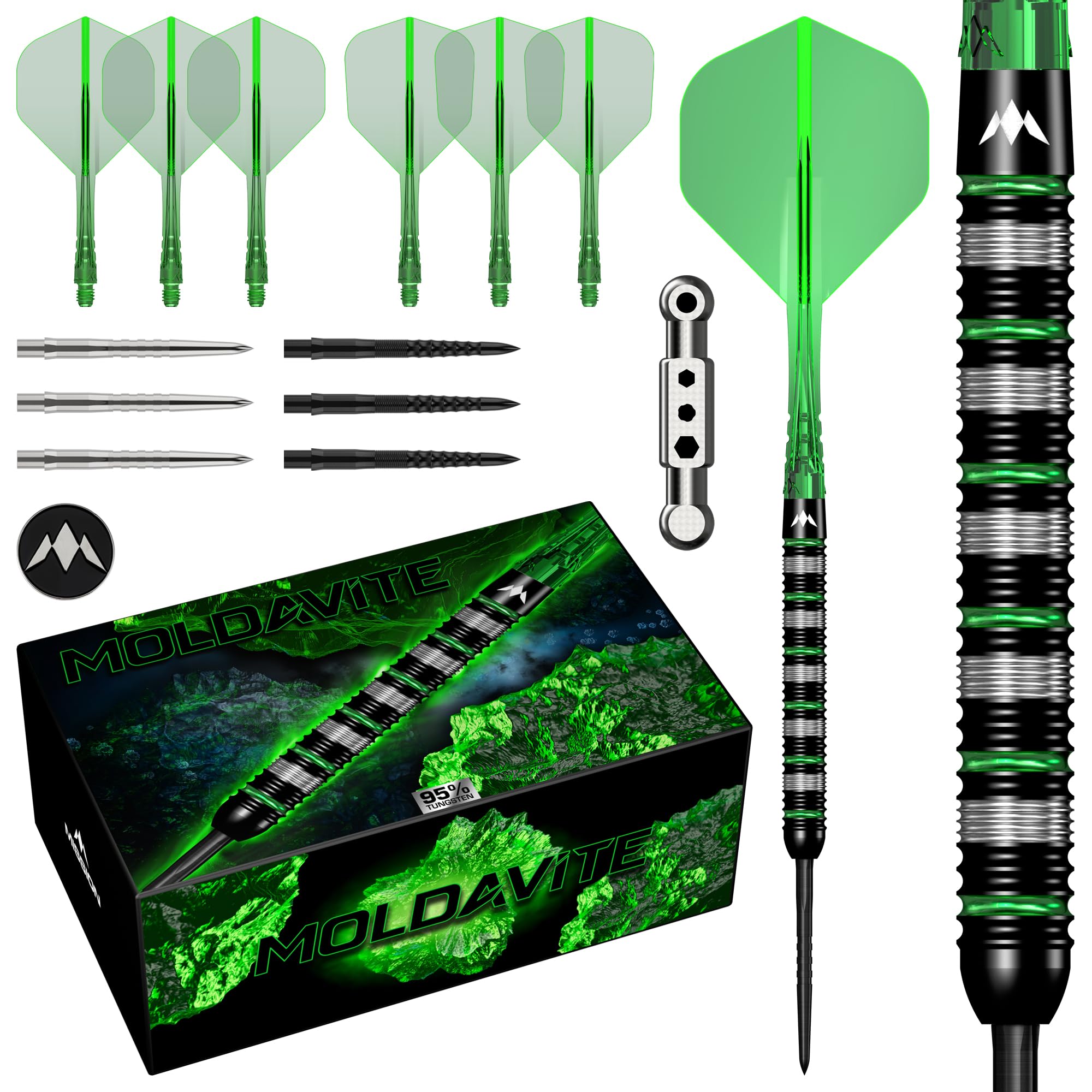 Mission Darts | Moldavite | Steel Tip Darts | 95% Tungsten | Black & Green | Multiple Weights Available (25, Grams)