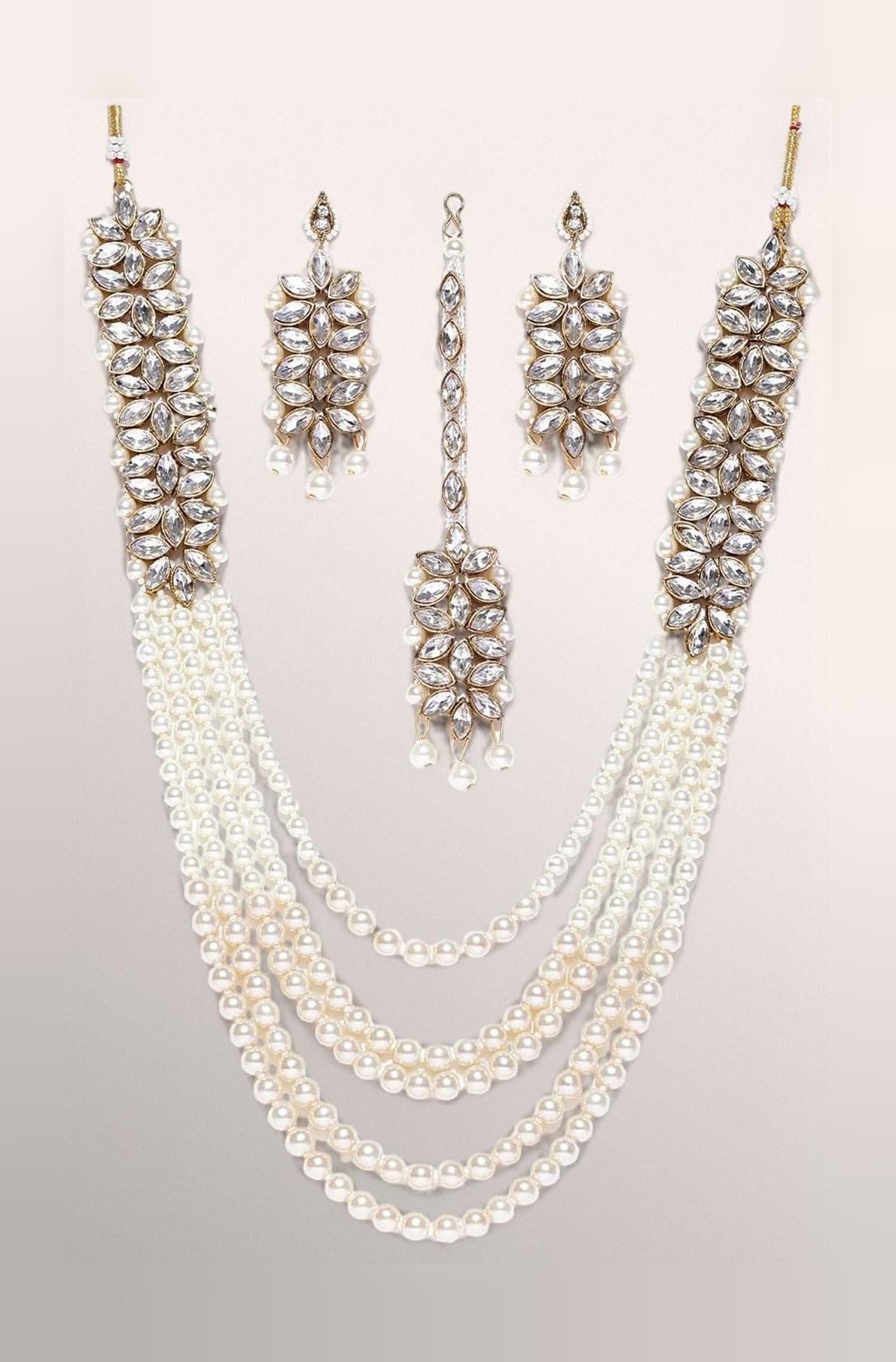 ZAVERI PEARLS Traditional Pearl Kundan Long Multi Layer Necklace Set for Women-ZPFK6989