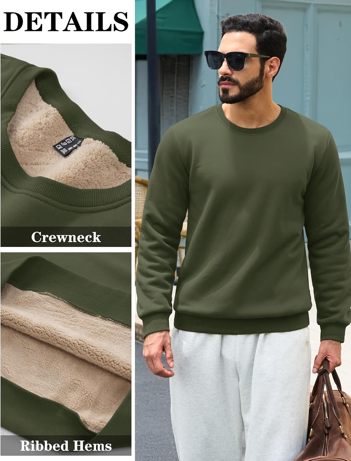 TACVASEN Men's Crewneck Sweatshirt Warm Sherpa Lined Thermal Sweatshirts Heavyweight Long Sleeve Winter Fleece Pullover Shirt - Image 5