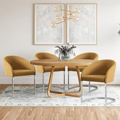 Miniatura 8 de RêveLife Boucle - Juego de 2 sillas de comedor, modernas de mediados de siglo, sillas de comedor con respaldo de barril, sillas de brazo tapizadas