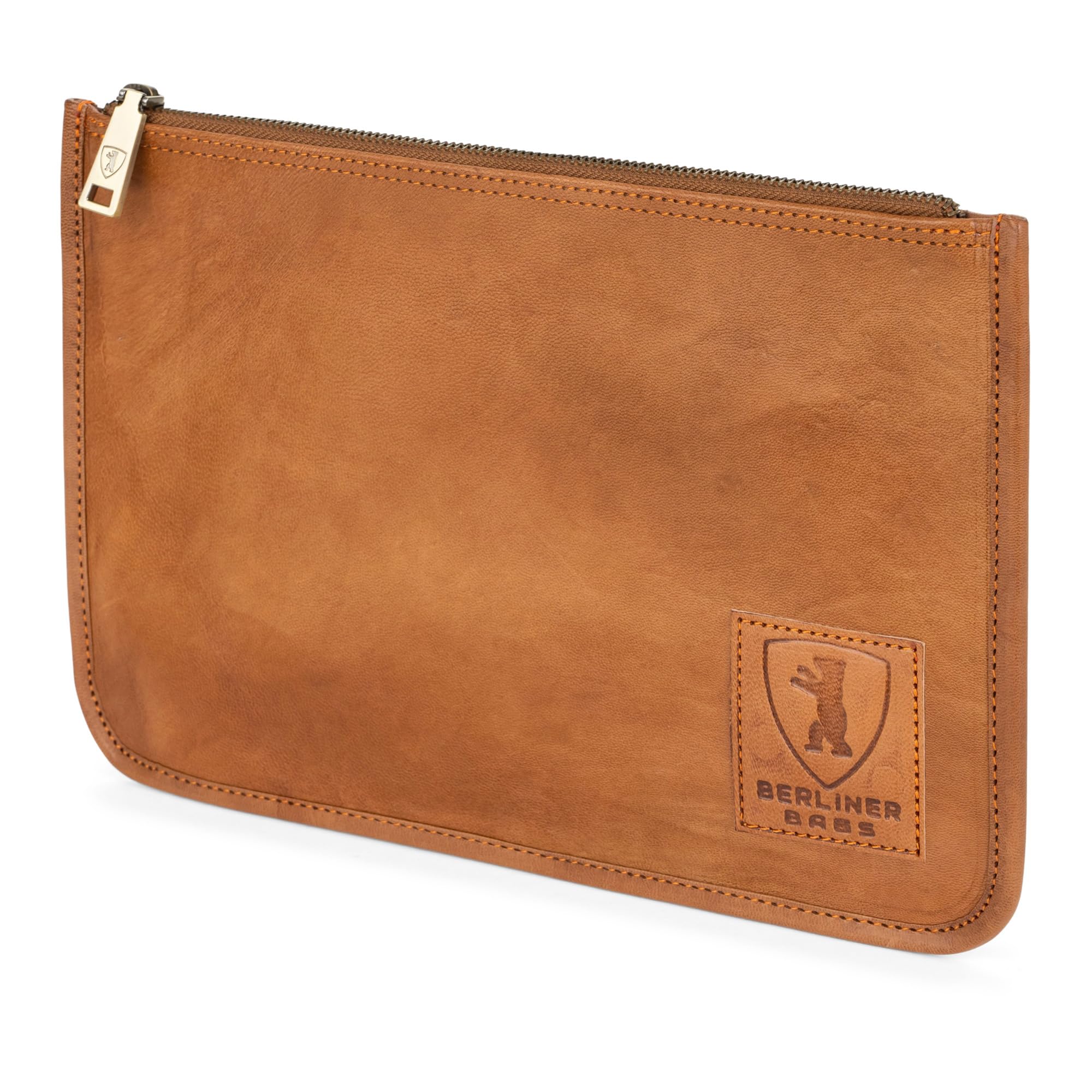 Berliner Bags Theo XL Cartera Organizador de Piel Auténtica para Documentos y Pasaporte, Portafolios de Viaje con Cremallera YKK, Correa de Muñeca Desmontable y Forro de Algodón – Marrón