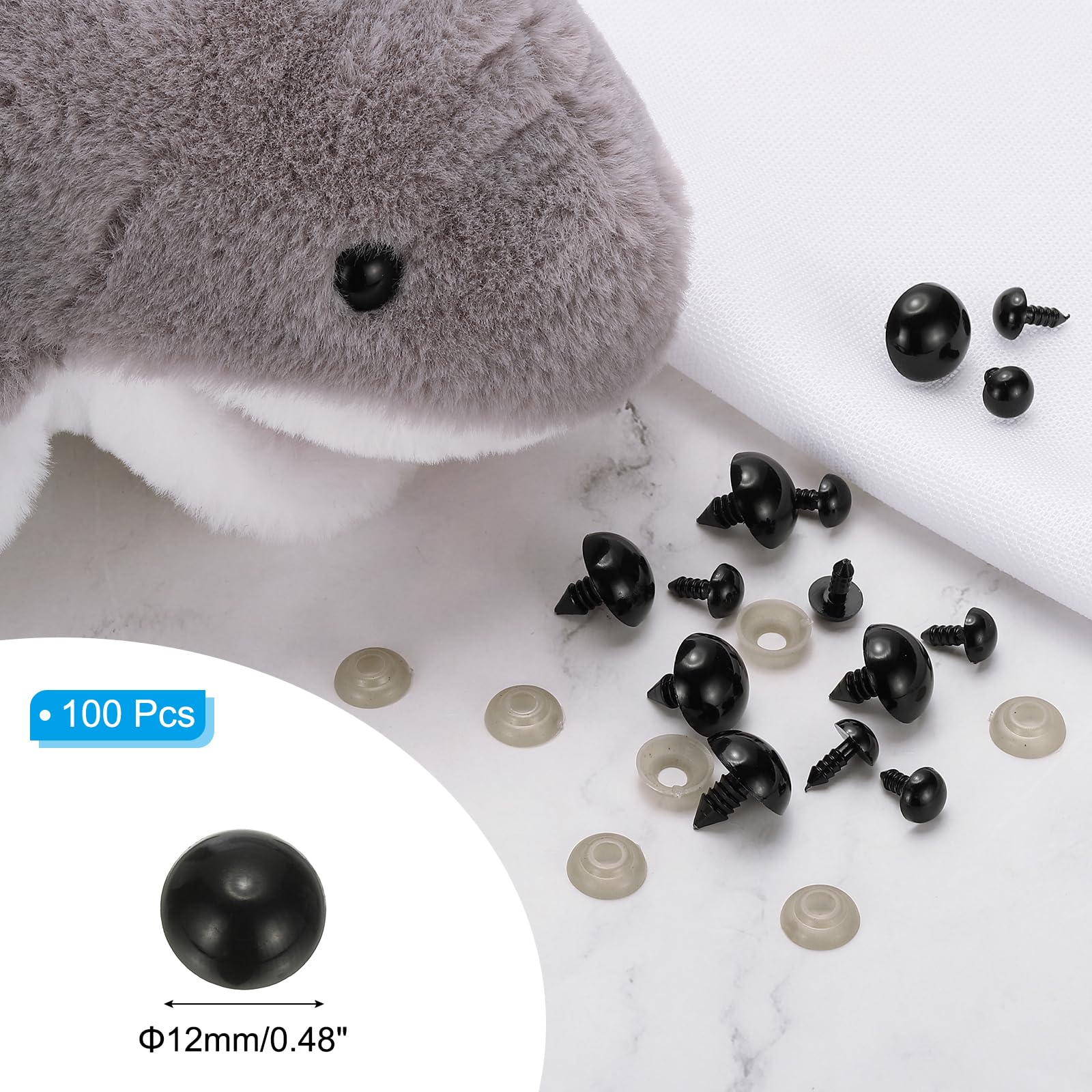PATIKIL 12mm Safety Eyes, 100 Set Plastic Craft Eyes with Washers Safety Eyes for Stuffed Animals Crochet DIY Craft Making Black - Image 2