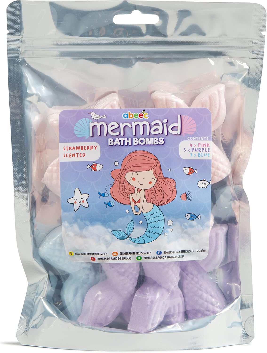 abeec Mermaid Bath Bombs Bath Bomb Set in Colours Pink, Purple and