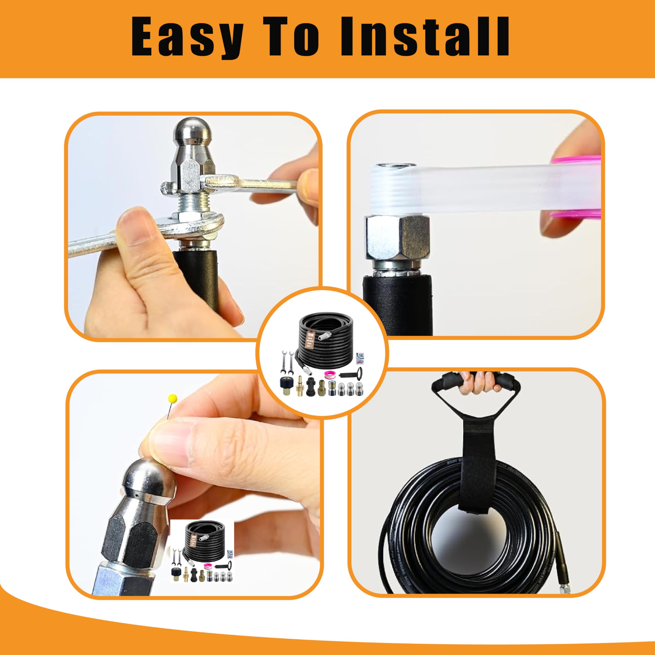 Rohrreinigungsschlauch Set 15m - 400 Bar - Mit Adaptern Für Kärcher K2-K7 & Bosch