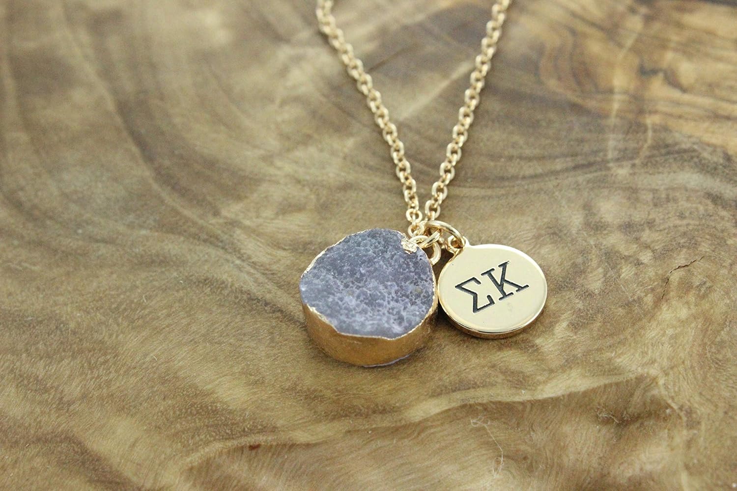 Sorority Shop SK Necklace - Sigma Kappa Purple Druzy Gemstone Necklace With Engraved Pendant – 14K Gold Dipped Jewelry with Purple Gemstone – Sorority Gift, Charm Paraphernalia - Image 4