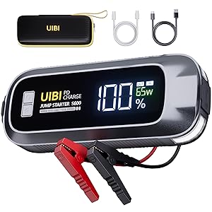 UIBI S600 Jump Starter 5000A, 26800mAh Car Battery Jumper Starter Portable with PD65W Fast Charge, LCD Display, 2 LED Lights, 12V Portable Car Jumper Battery Booster Pack for 10L Gas 10L Diesel Engine
